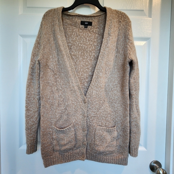 Mossimo Open Front Button Cardigan Sweater Khaki Cream Long Sleeve Sweater - Picture 1 of 13